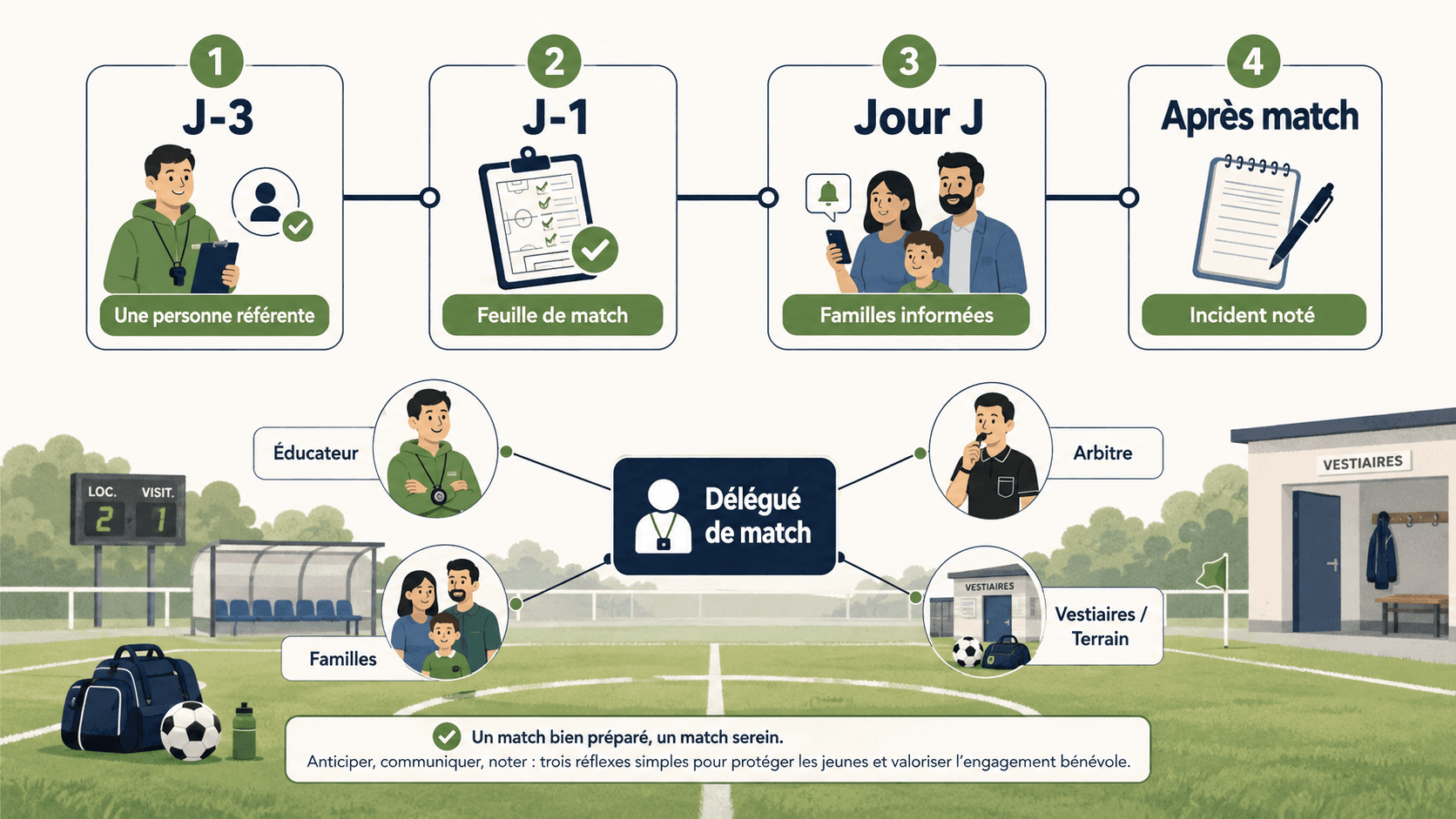 Processus simple pour organiser le délégué de match dans un club de foot amateur