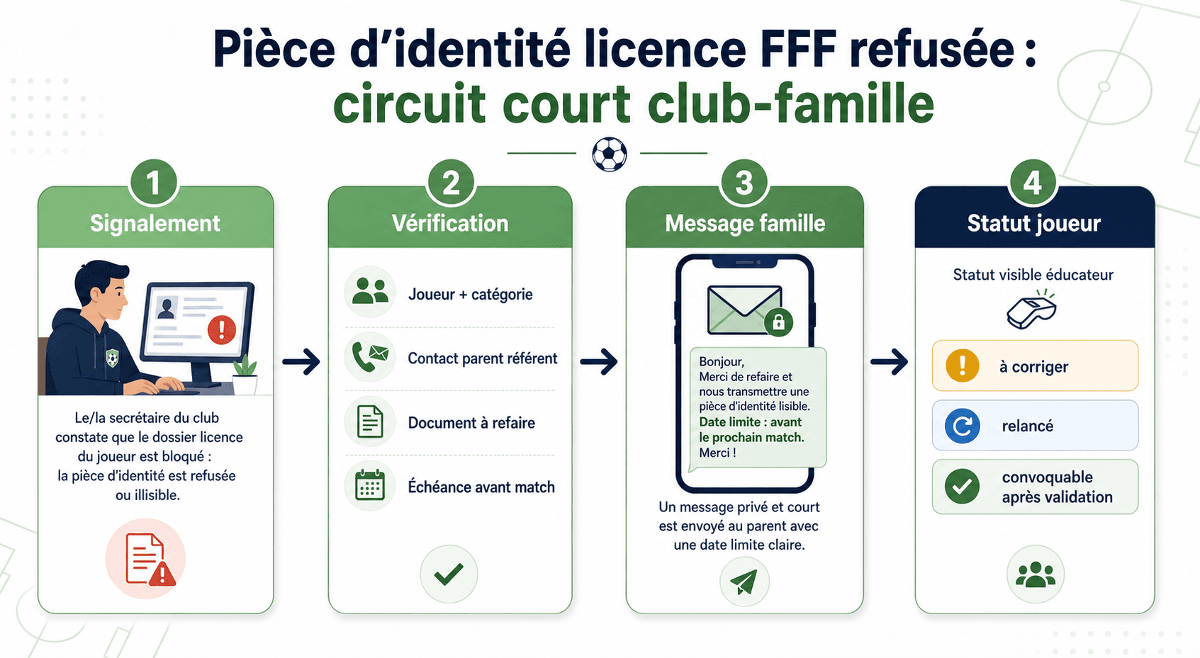 Schéma de correction d'une pièce d'identité refusée pour une licence FFF en club amateur