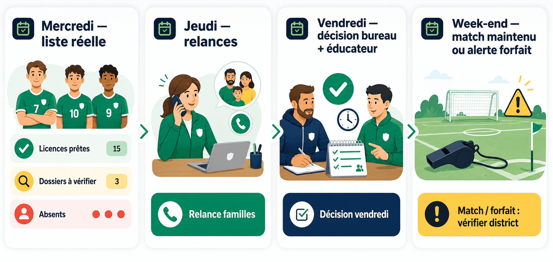 Processus de décision pour éviter un forfait d'équipe faute de licences FFF